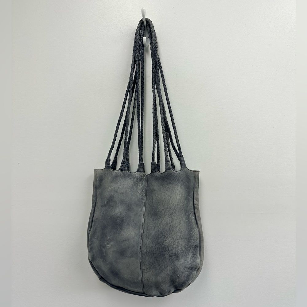 Latico Ginny Blue Distressed Leather Braided Rope Straps Shoulder Bag Tote